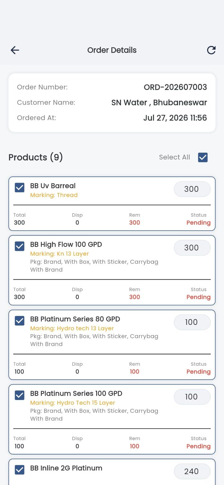 Order details with per-product dispatch