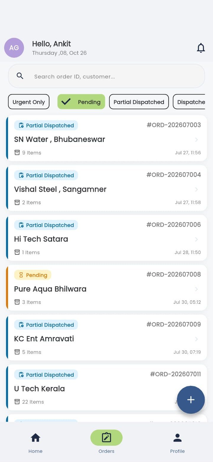 Order list with status filters