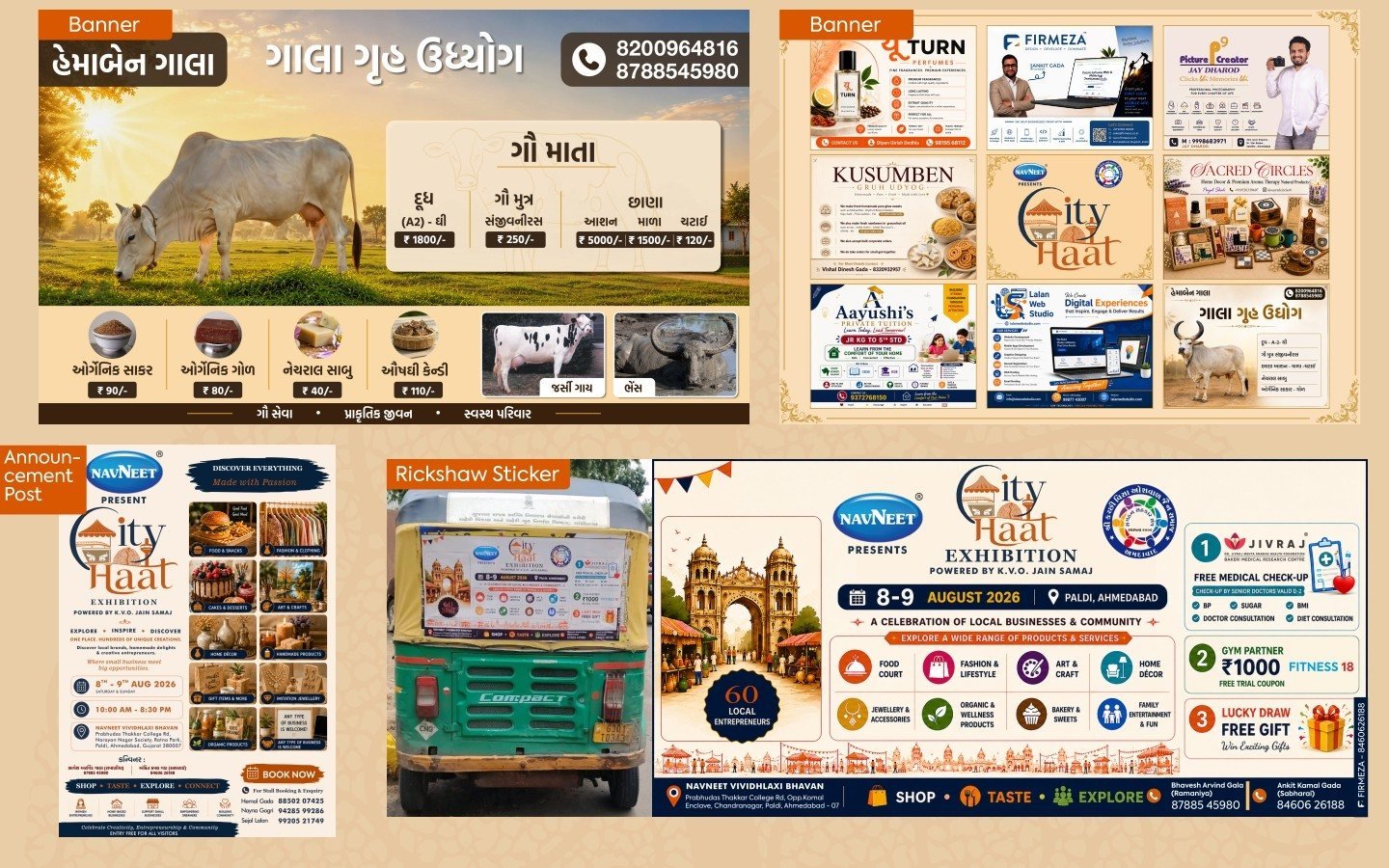 Stall banners, announcement post & rickshaw sticker