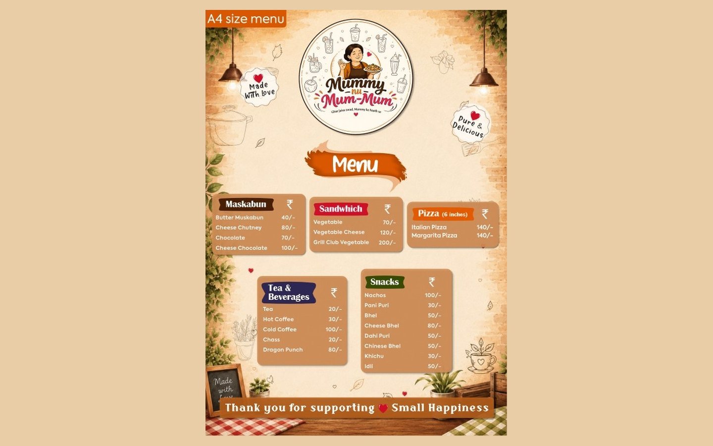 A4 menu