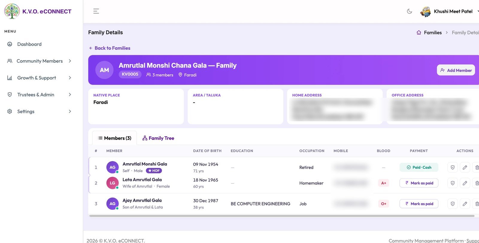 Family details and member records