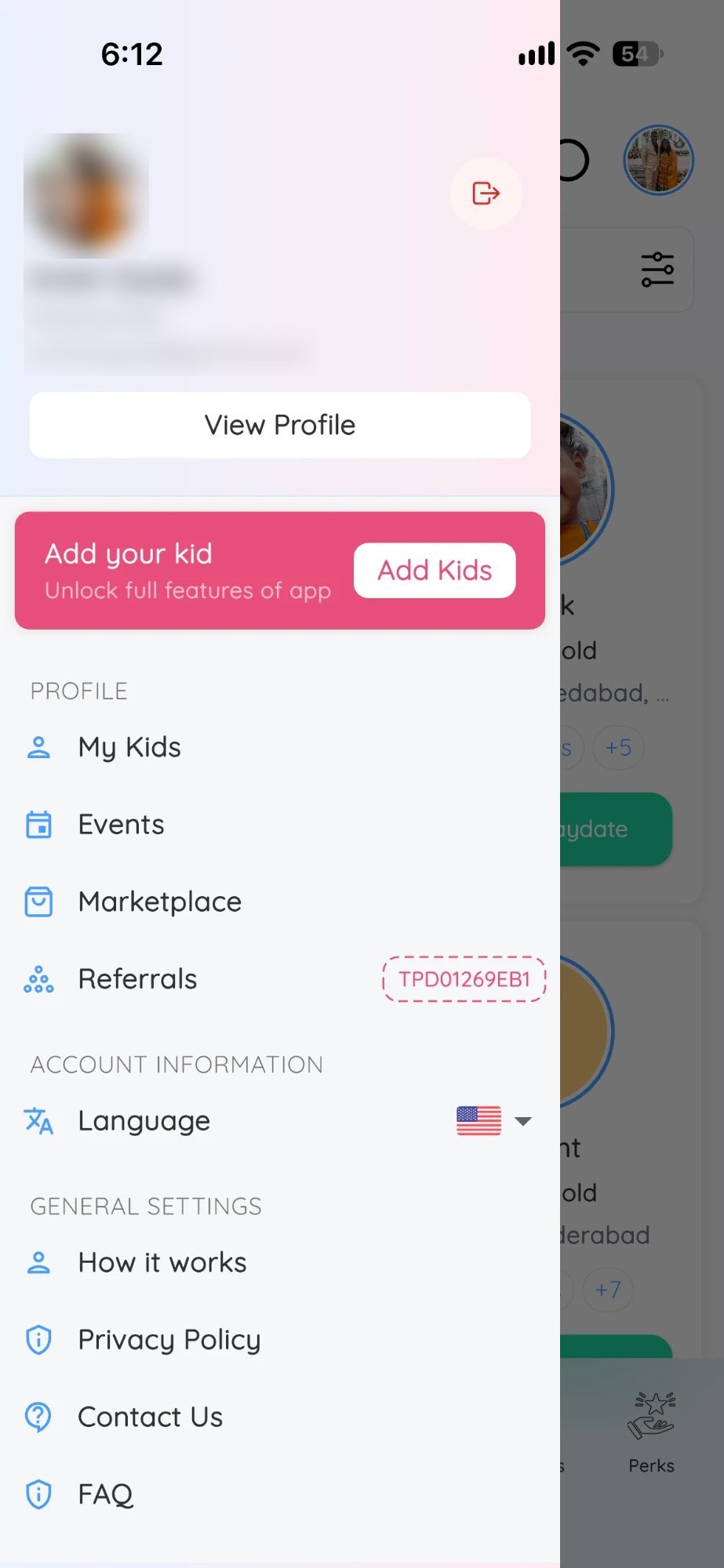 Profile, events, marketplace and referrals