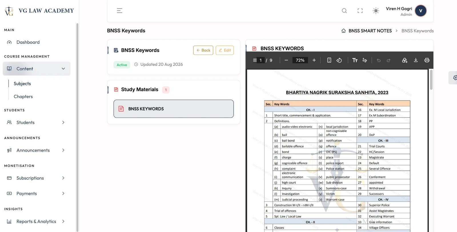 Study material viewer with PDF tools